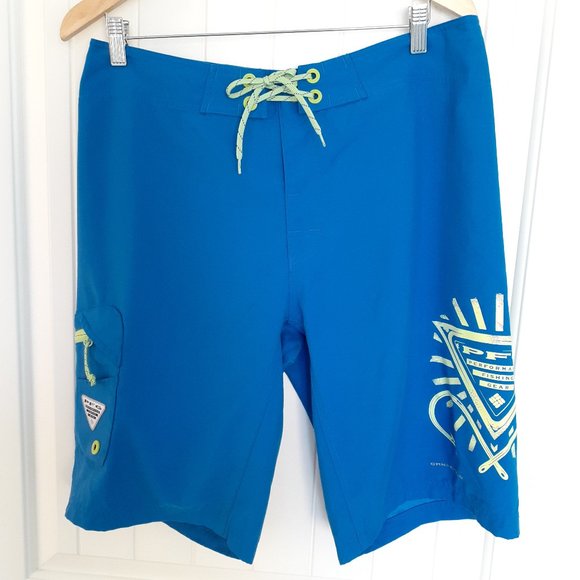 Columbia Sportswear PFG Logo Boardshorts Vivid Blue/Jade Lime Size 34 - Picture 1 of 10